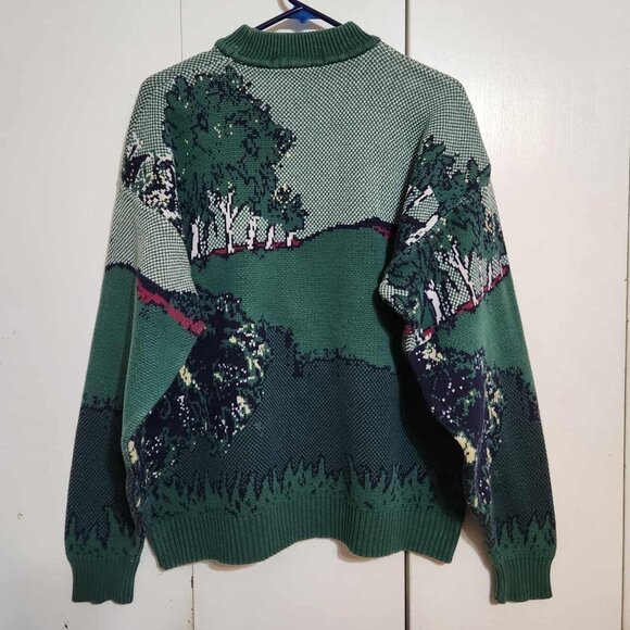 Vintage Rare XL Grand Slam Mock Neck Pullover Knit Graphic Green Golf Sweater - Picture 2 of 6